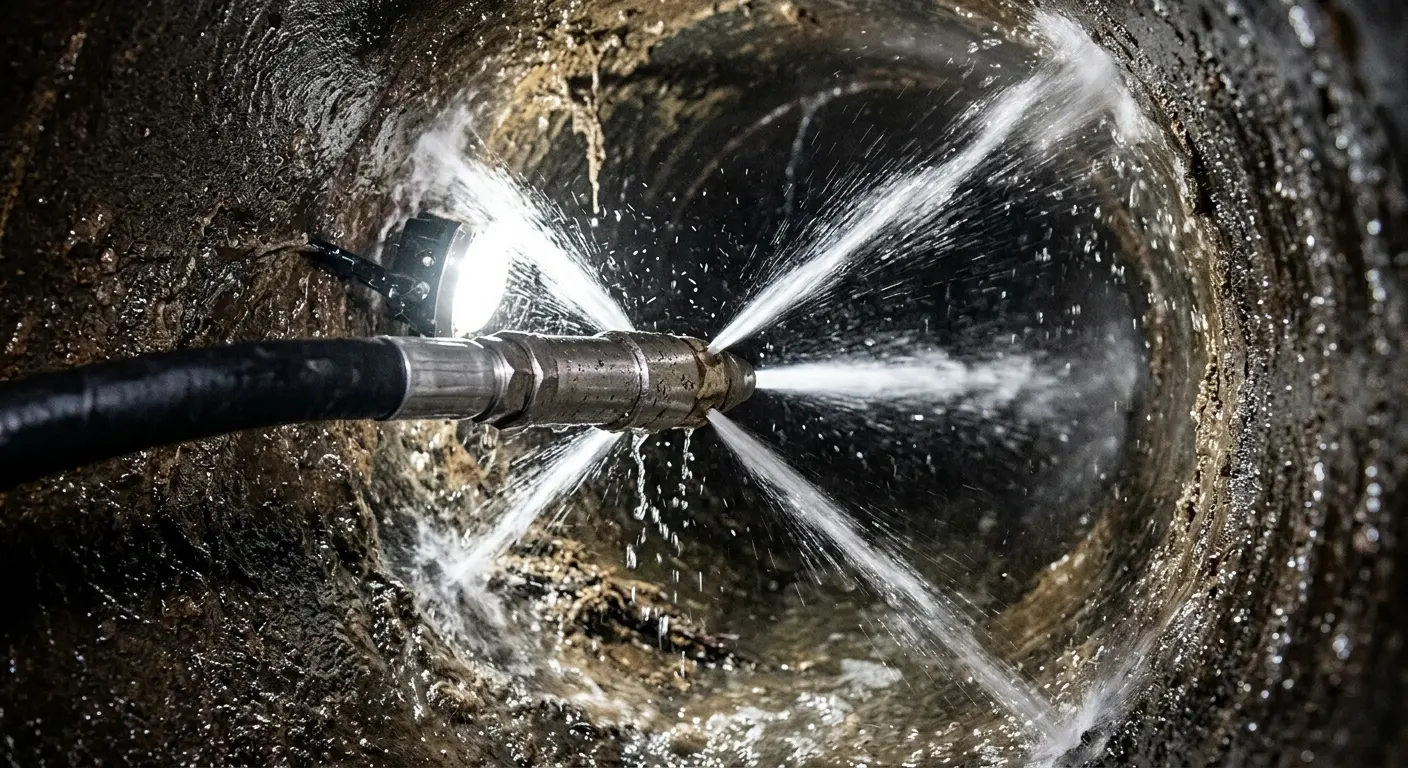 High-pressure hydro jetting nozzle cleaning sewer pipe for Storm Drain Cleaning in Media